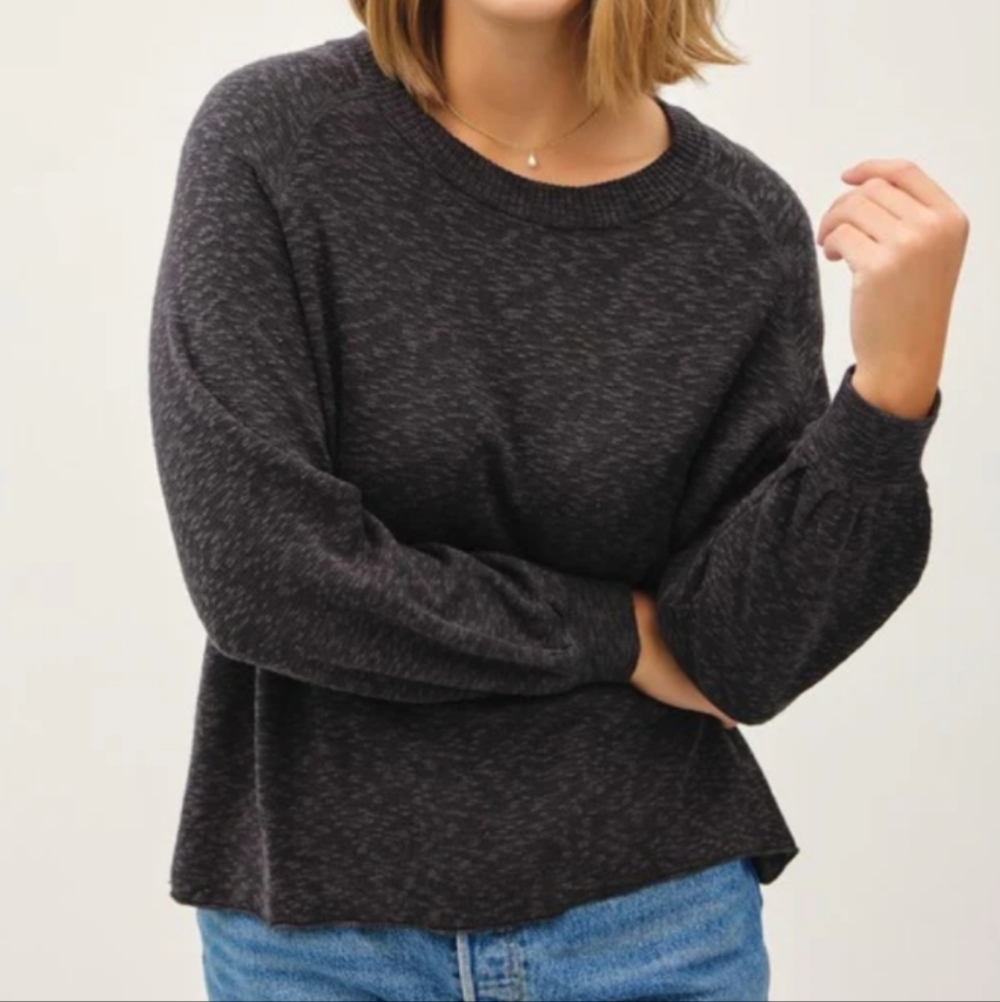 Anthropologie cotton blend textured crew neck sweater charcoal black Medium